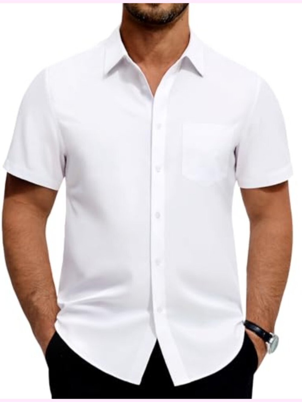 Stain Shield Wrinkle Free Stretch Short Sleeve Button Down Shirt